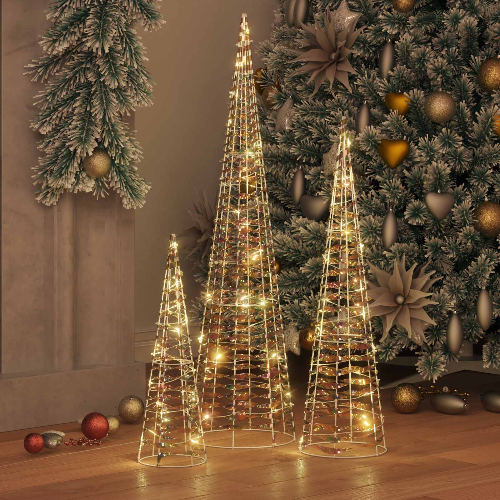 Árvore de natal 3 unid. branco quente 20 x 20 x 80 cm PET