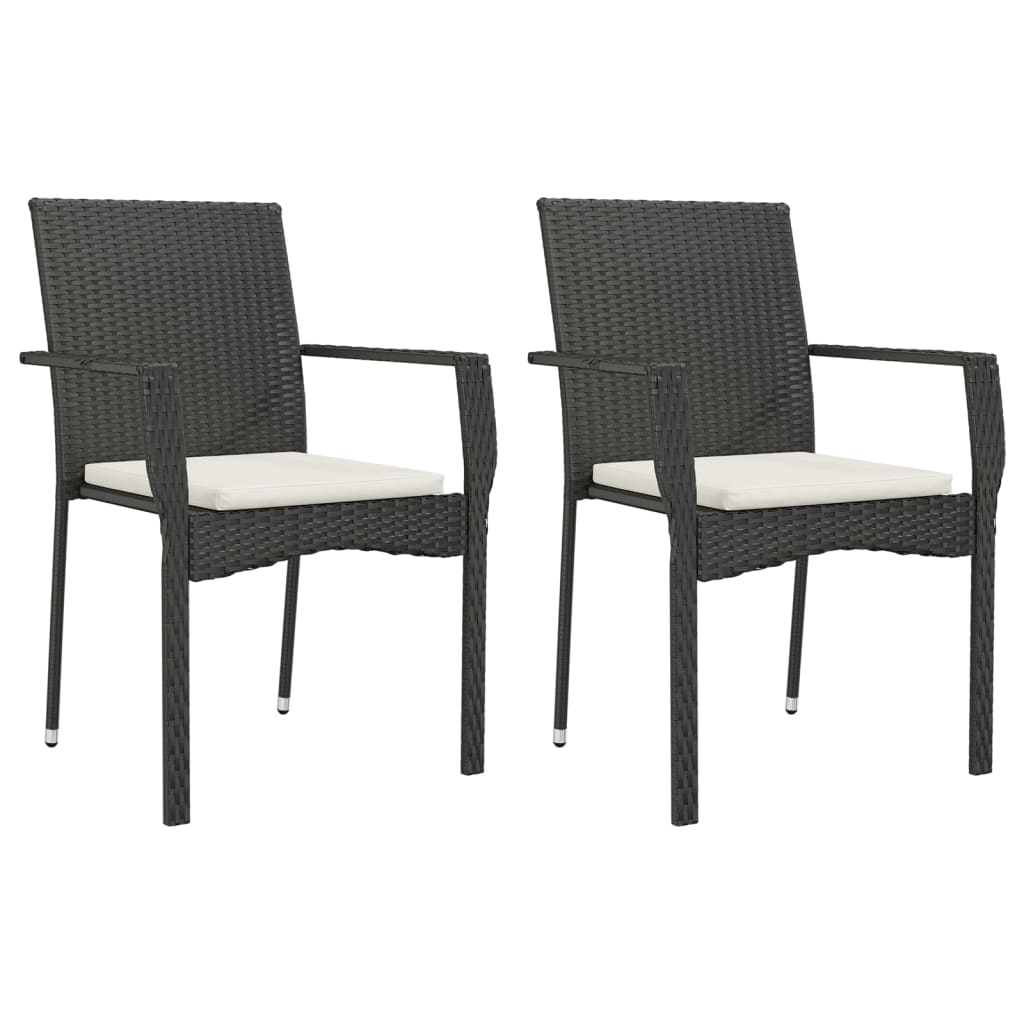 3 Pcs conjunto de jantar p/ jardim c/ almofadões vime PE preto