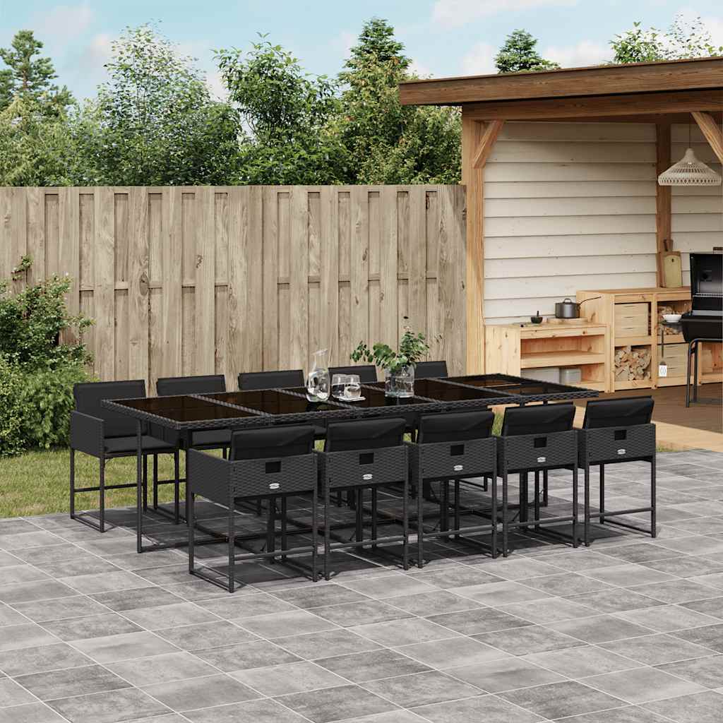 11 Pcs conjunto de jantar p/ jardim c/ almofadões vime PE preto