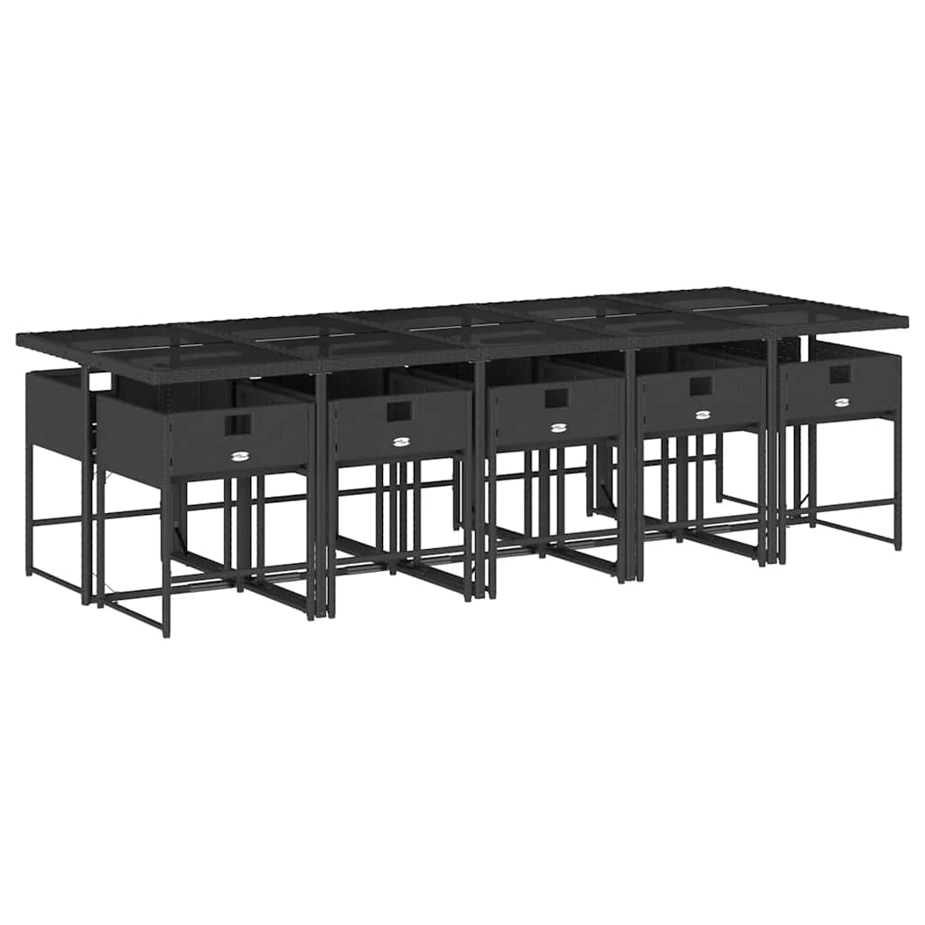 11 Pcs conjunto de jantar p/ jardim c/ almofadões vime PE preto