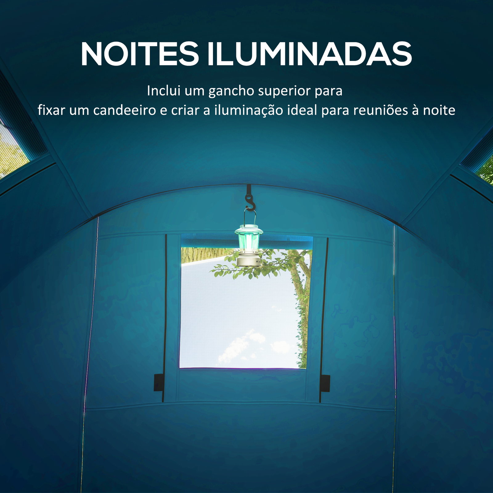 Tenda de campismo para 3 pessoas com janelas gancho saco de transporte impermeável 3000 mm 470x220x150 cm azul claro