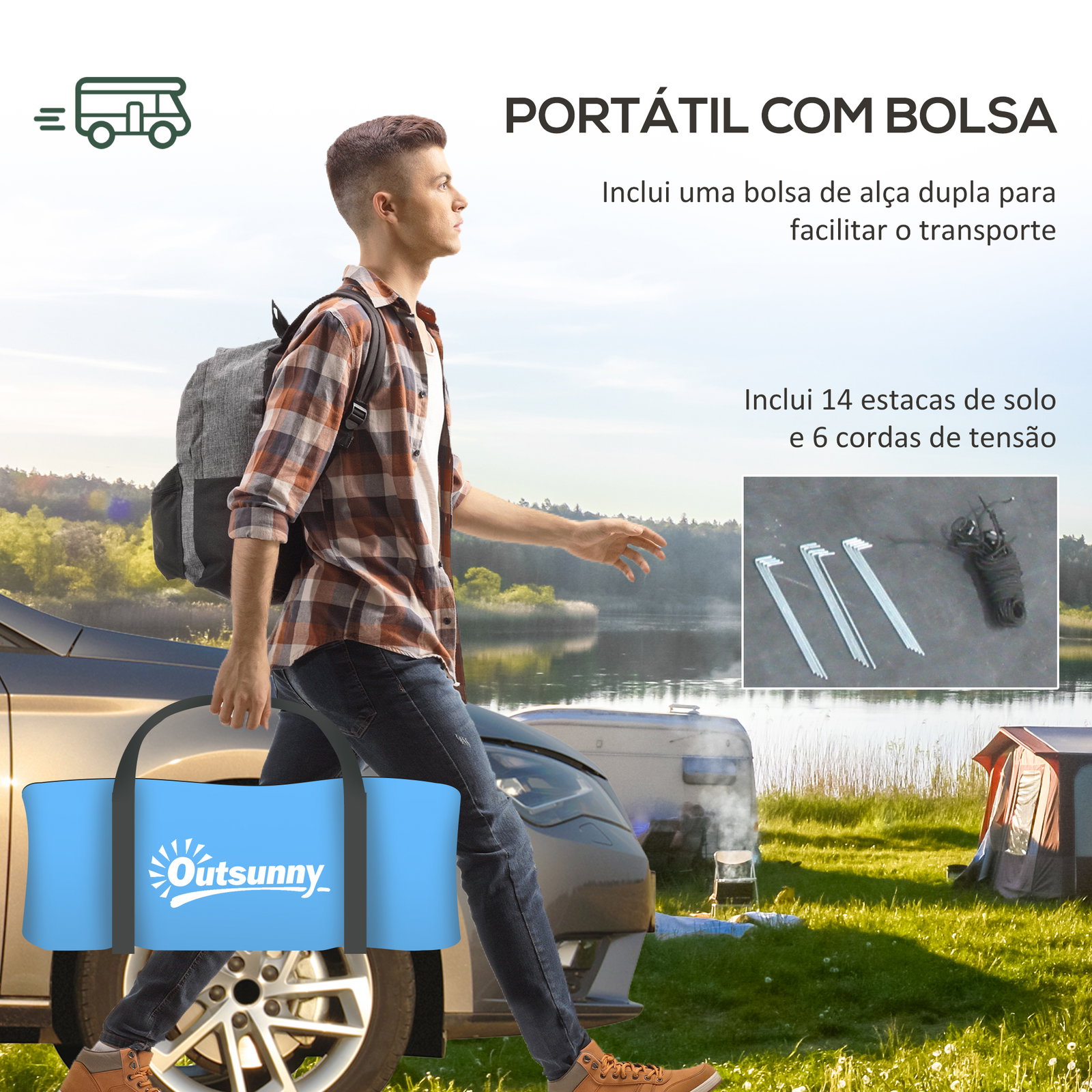 Tenda de campismo para 3 pessoas com janelas gancho saco de transporte impermeável 3000 mm 470x220x150 cm azul claro