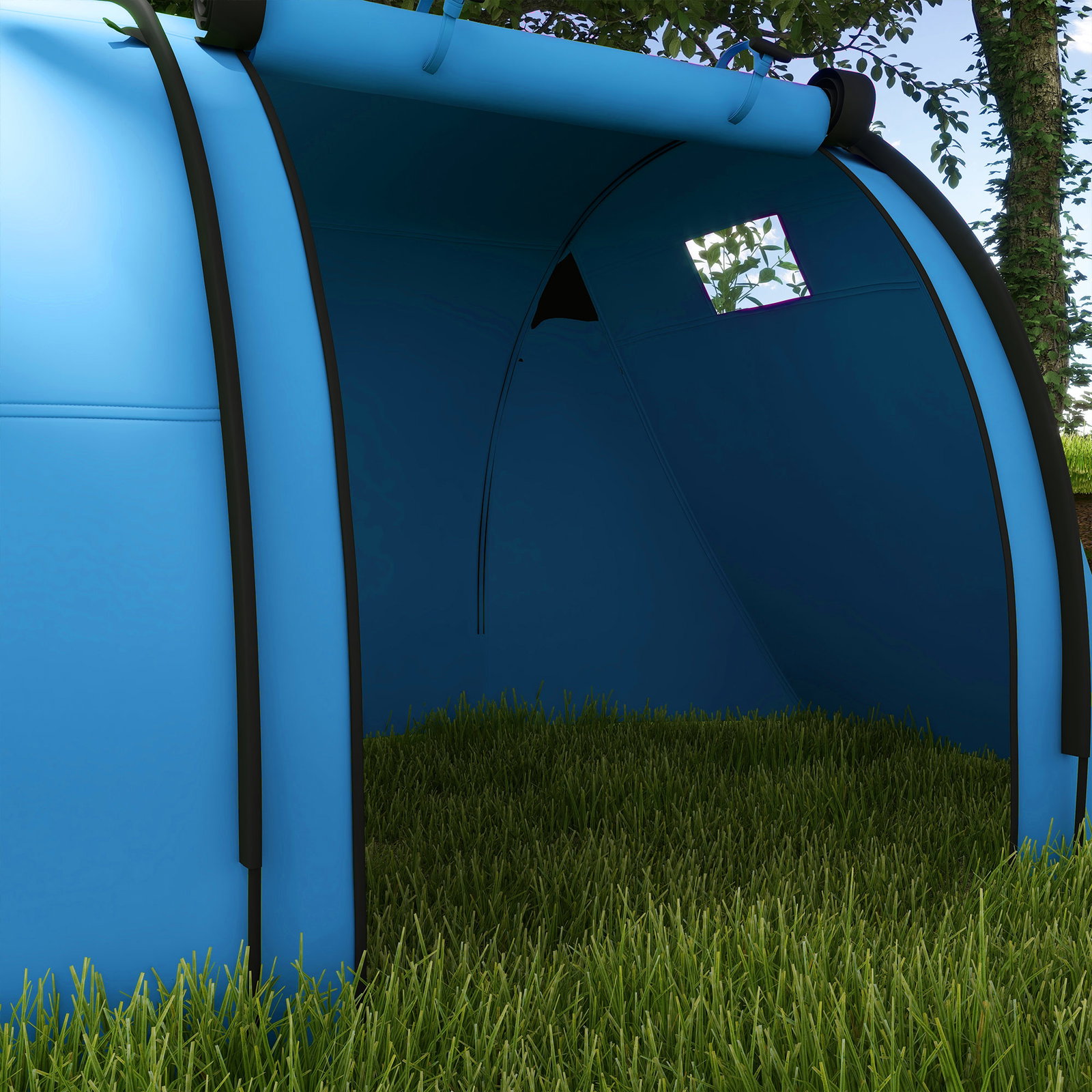 Tenda de campismo para 3 pessoas com janelas gancho saco de transporte impermeável 3000 mm 470x220x150 cm azul claro