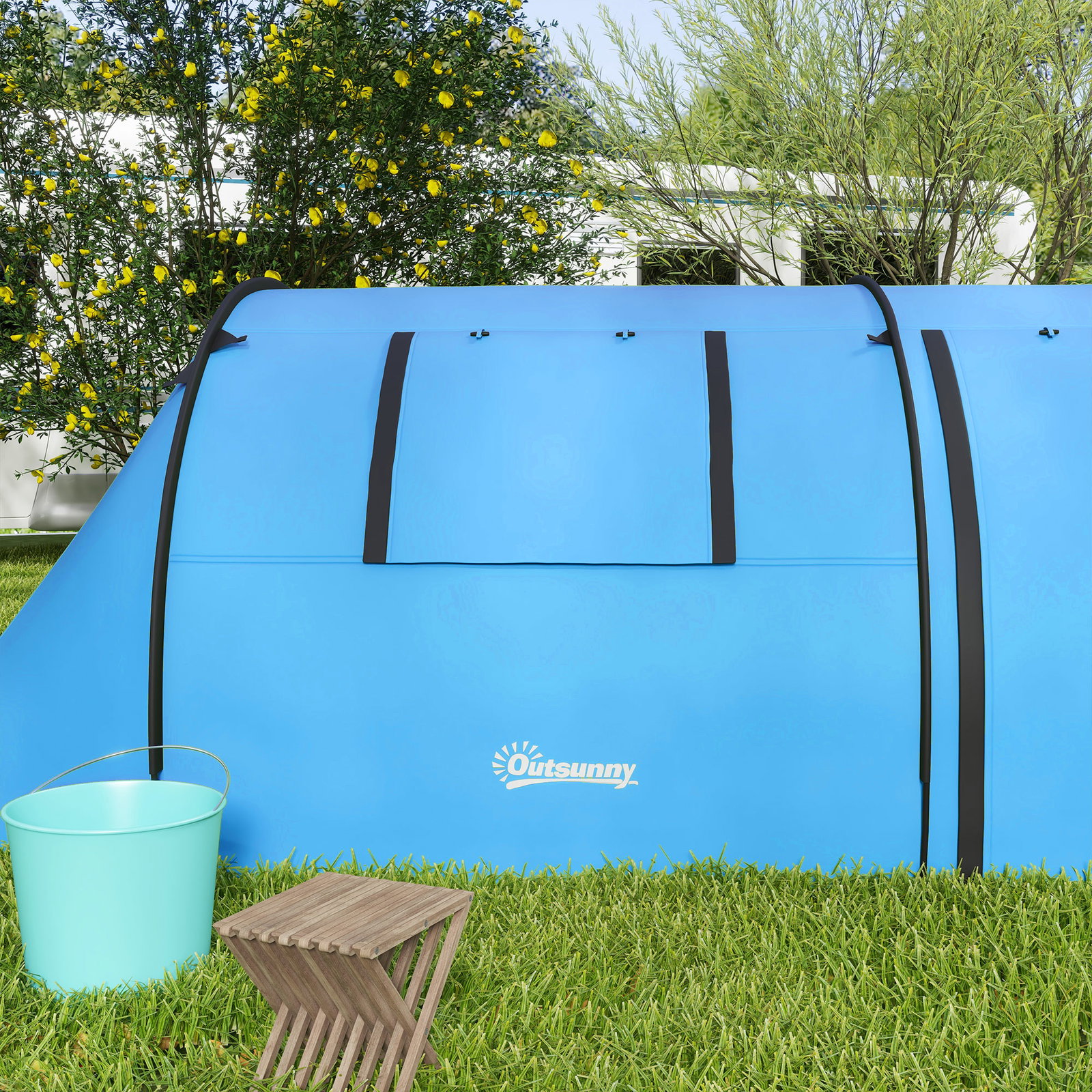 Tenda de campismo para 3 pessoas com janelas gancho saco de transporte impermeável 3000 mm 470x220x150 cm azul claro