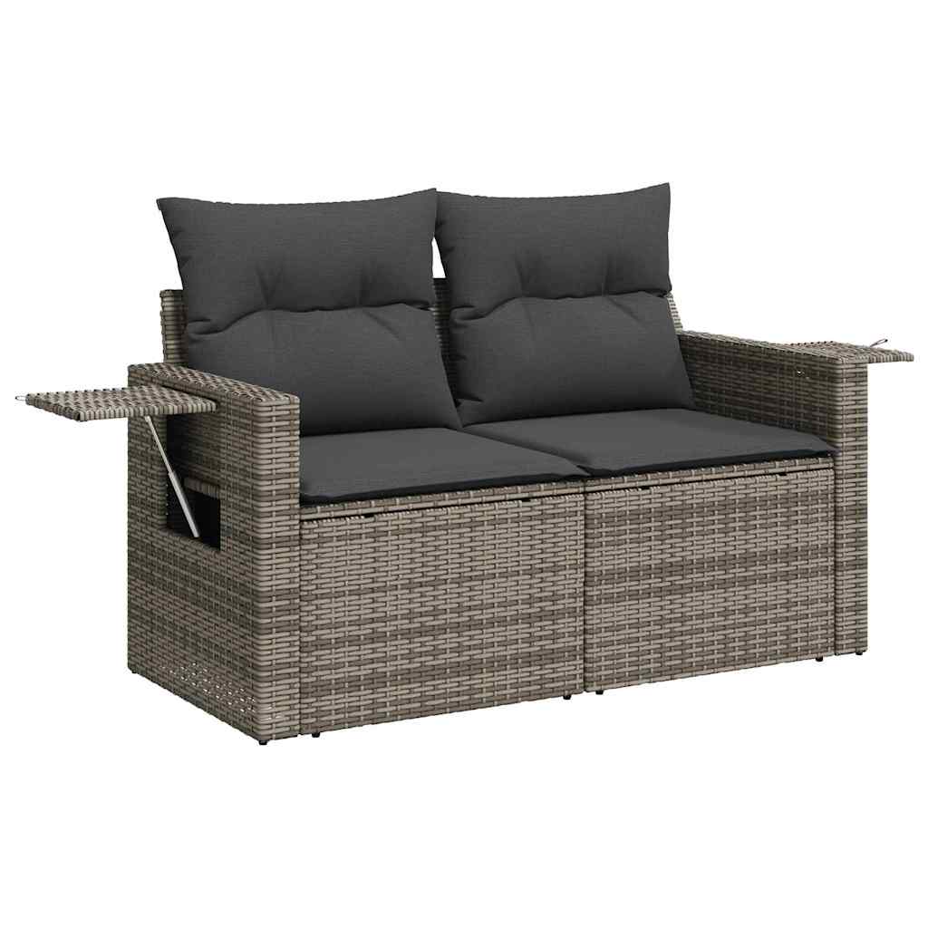 11 Pcs conjunto sofás de jardim c/ almofadões vime PE cinzento