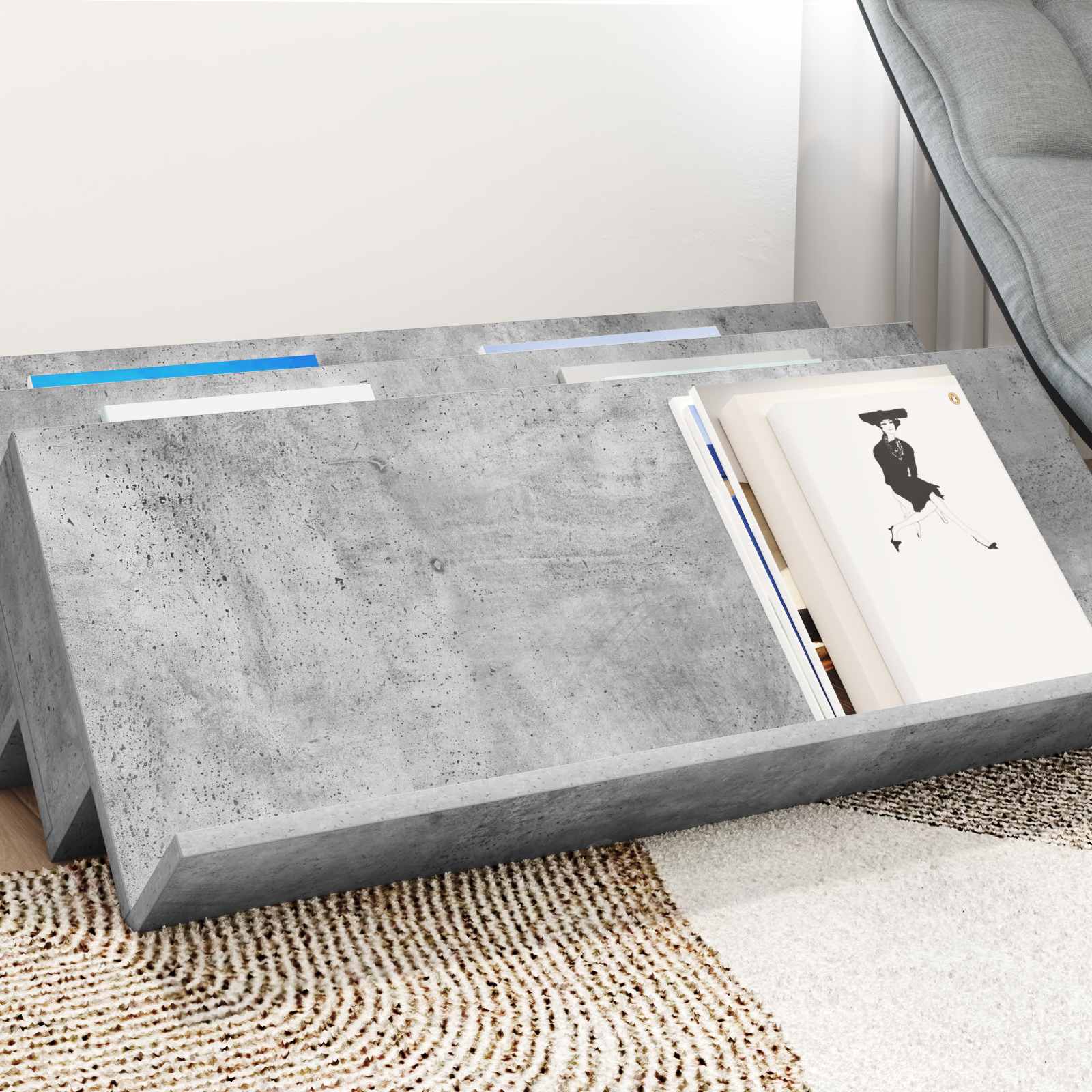 Estante de revistas cinza concreto 90 x 53 x 28,5 cm