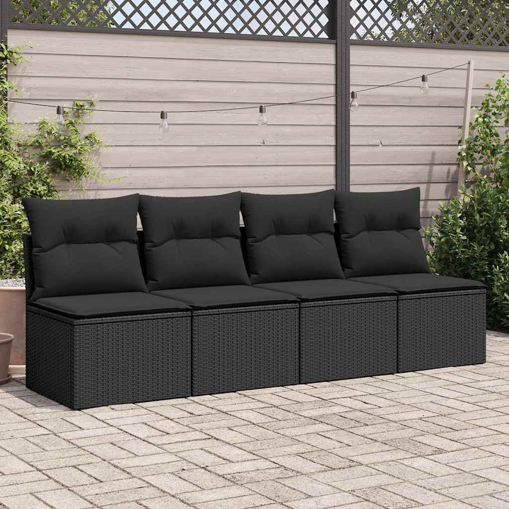 2 Pcs conjunto sofás jardim c/ almofadões vime PE/acácia preto