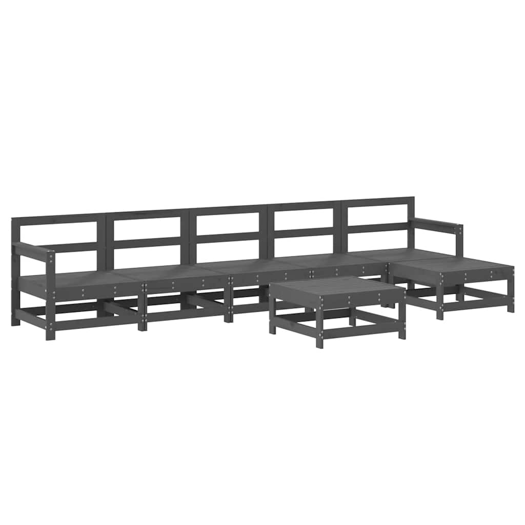 7 Pcs conjunto lounge jardim c/ almofadões madeira maciça cinza