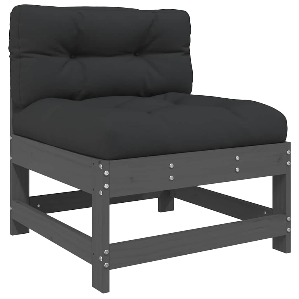 7 Pcs conjunto lounge jardim c/ almofadões madeira maciça cinza