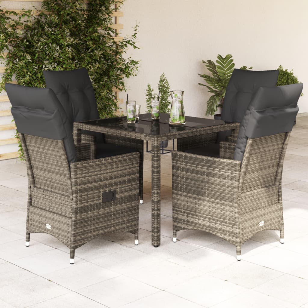 5 Pcs conjunto de jantar p/ jardim c/ almofadões vime PE cinza