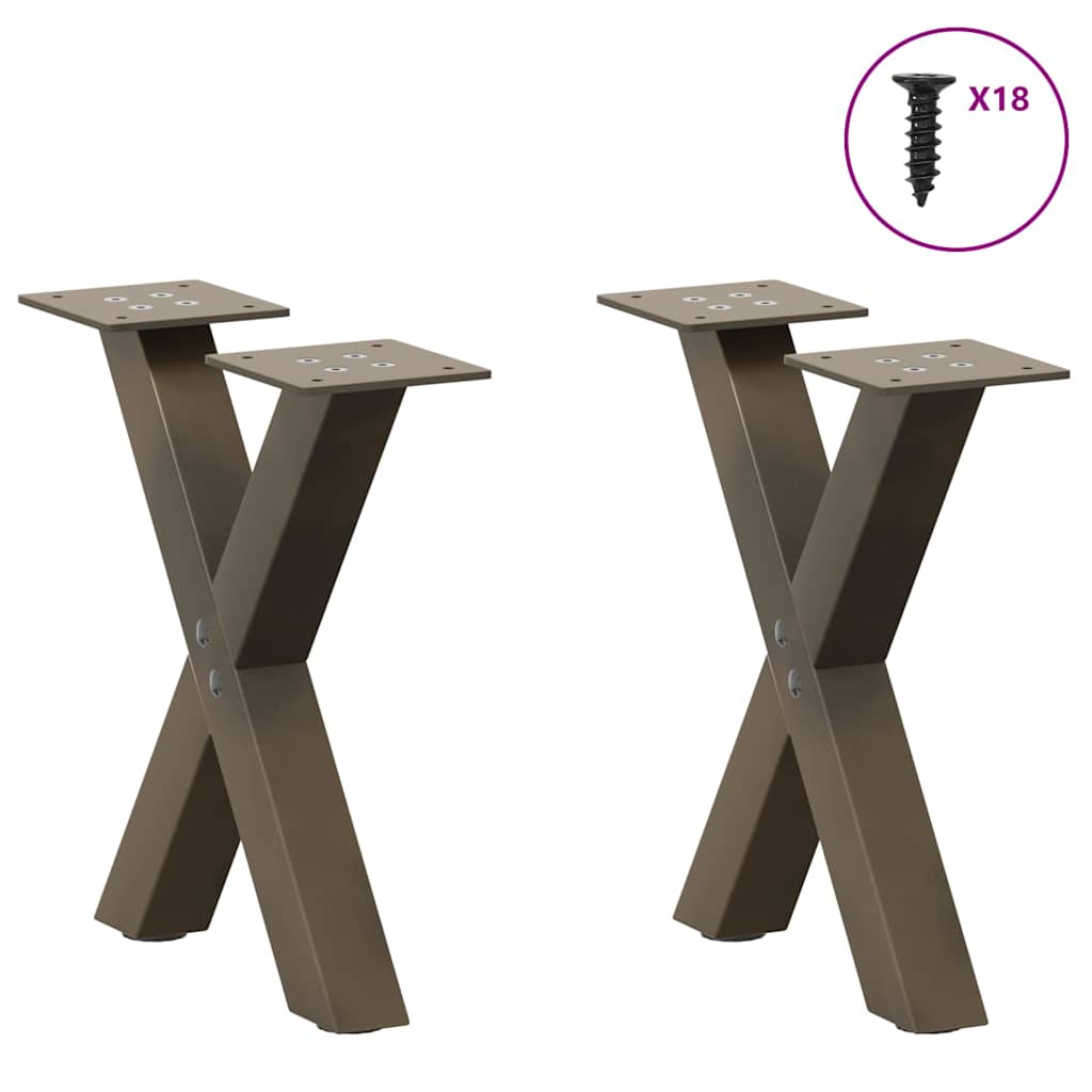 Pés para mesa de centro em formato de x, 2 peças, aço natural, 37x(30-31) cm, aço
