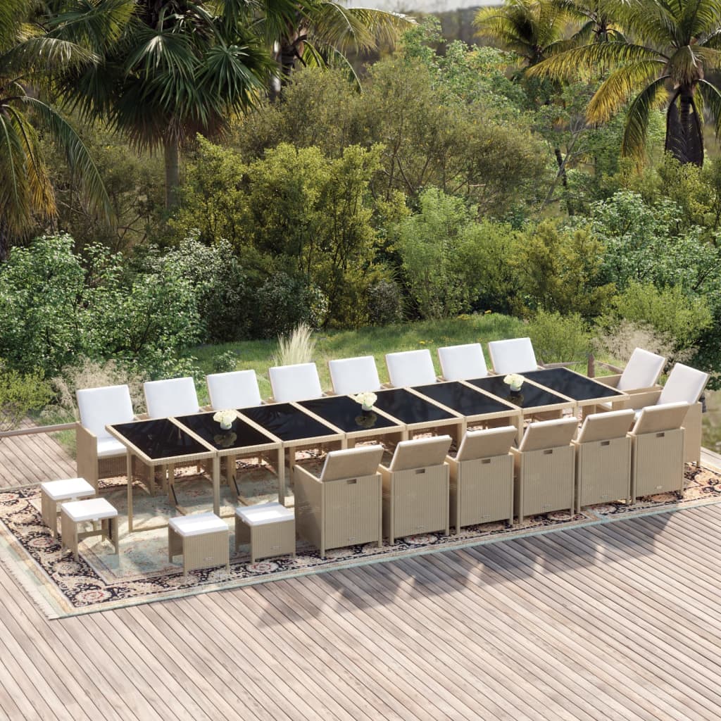 21 Pcs conjunto jantar p/ jardim c/ almofadões vime PE bege