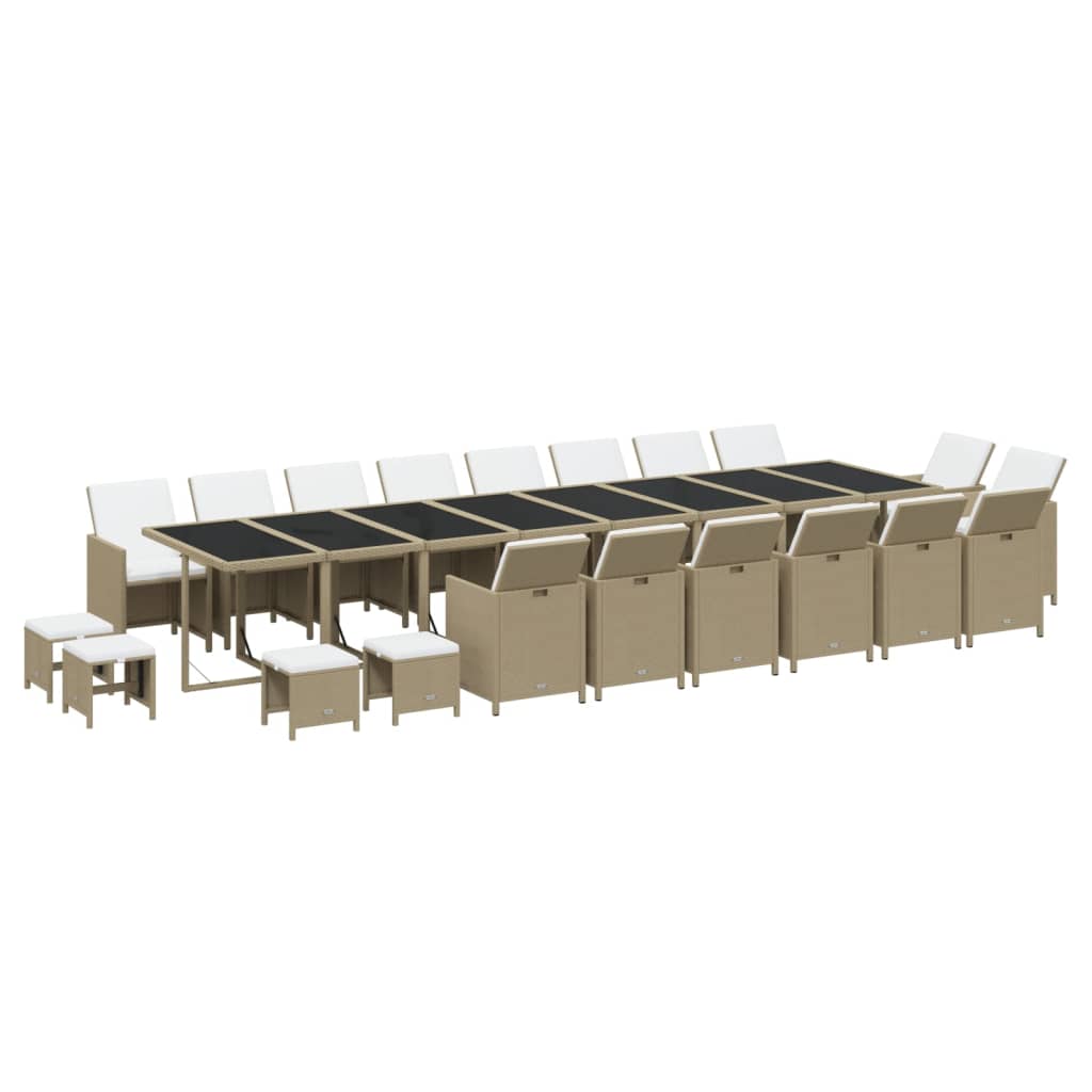 21 Pcs conjunto jantar p/ jardim c/ almofadões vime PE bege