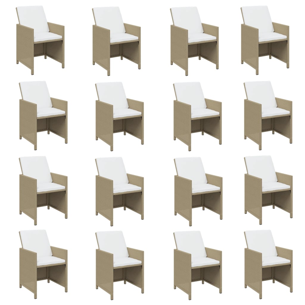 21 Pcs conjunto jantar p/ jardim c/ almofadões vime PE bege