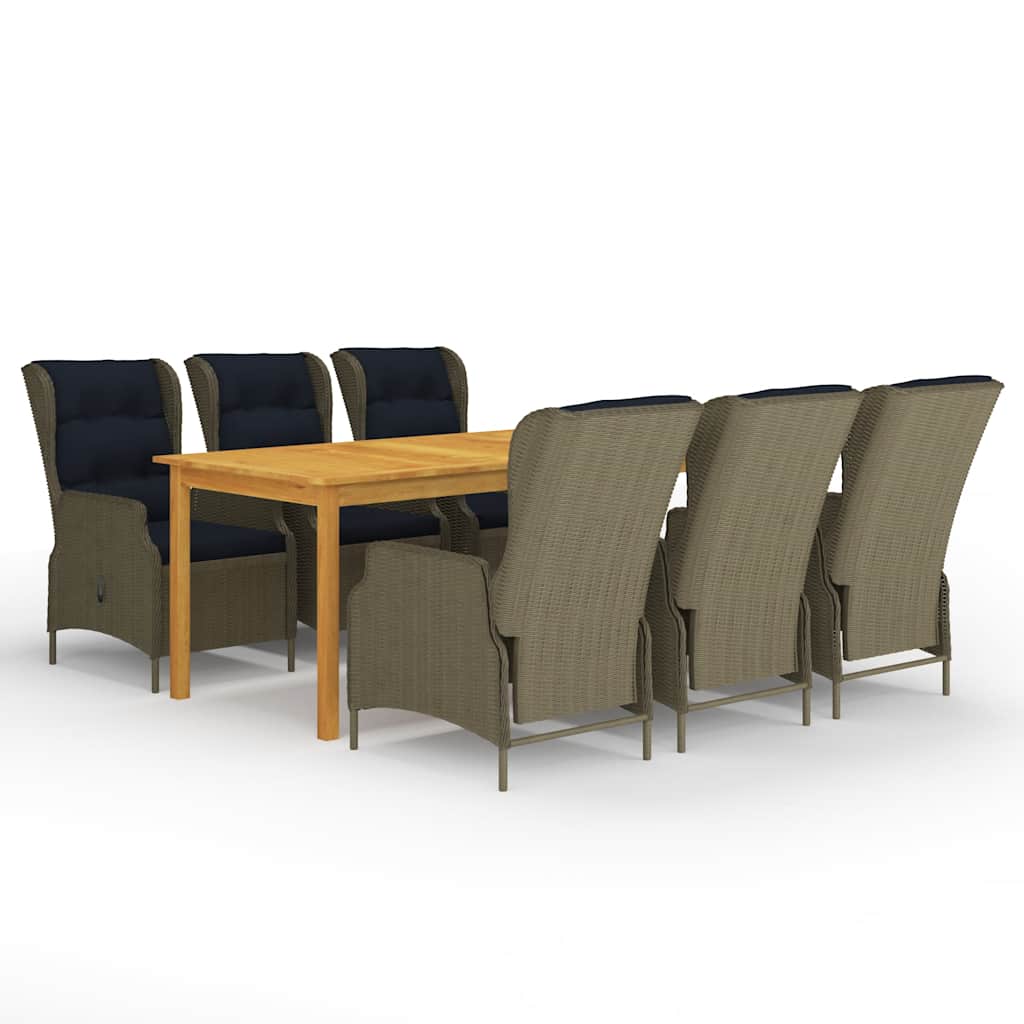 7 Pcs conjunto de jantar para jardim castanho