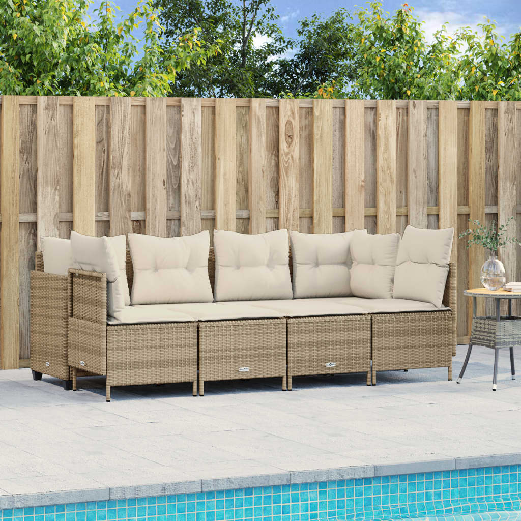 5 Pcs conjunto de sofás p/ jardim com almofadões vime PE bege