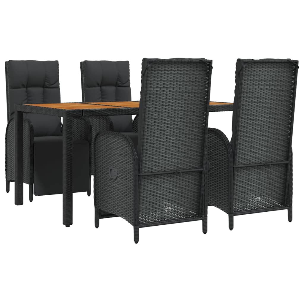 5 Pcs conjunto de jantar p/ jardim c/ almofadões vime PE preto