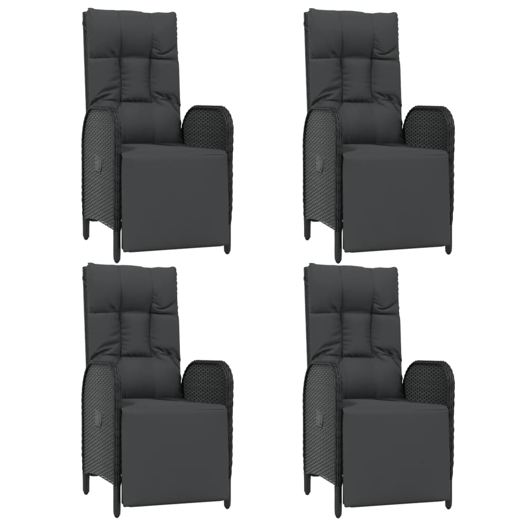 5 Pcs conjunto de jantar p/ jardim c/ almofadões vime PE preto