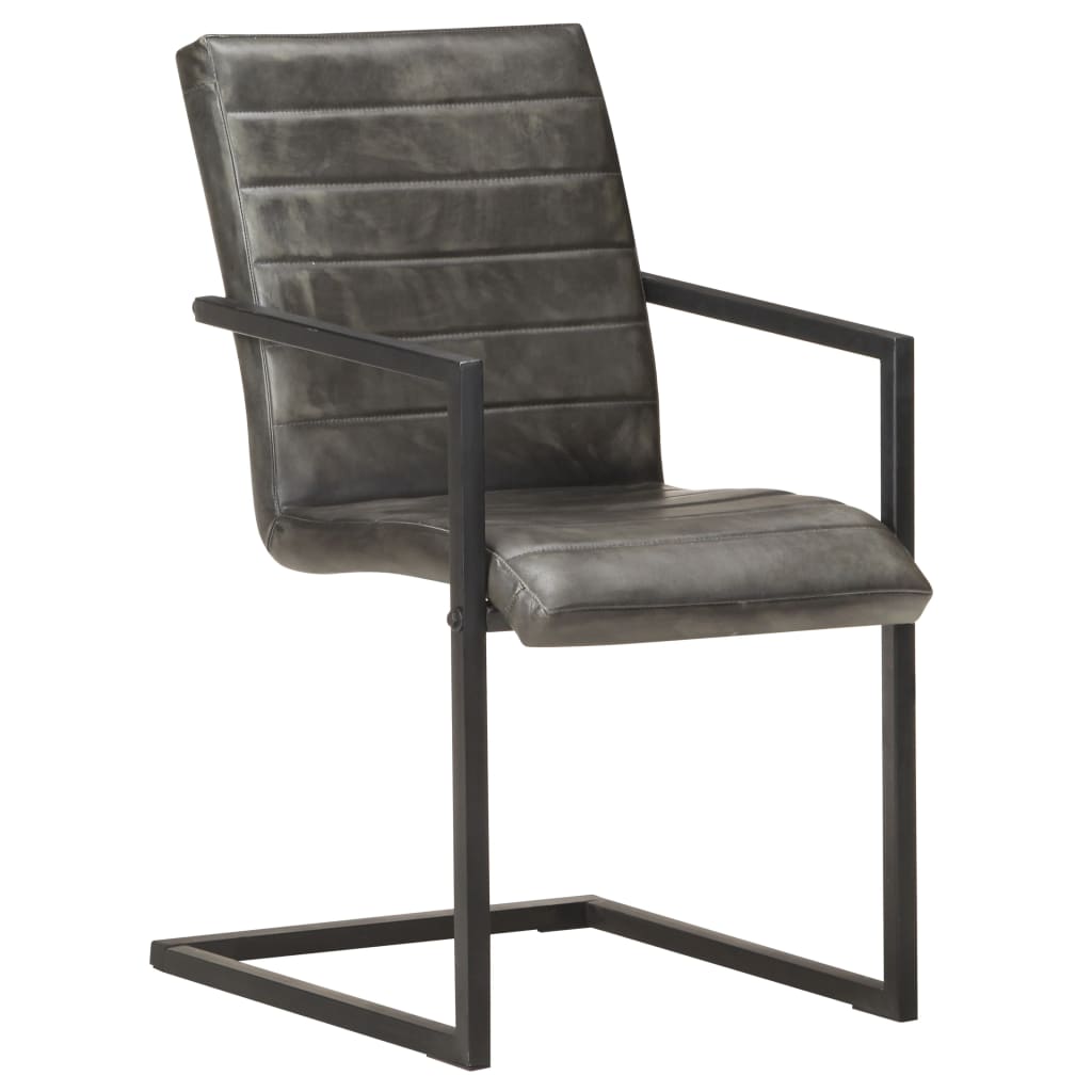 Cadeiras de jantar cantilever 2 pcs couro genuíno cinzento