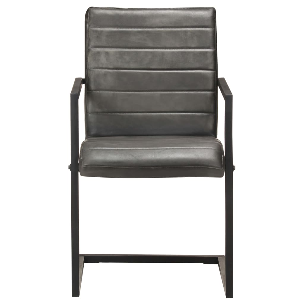Cadeiras de jantar cantilever 2 pcs couro genuíno cinzento