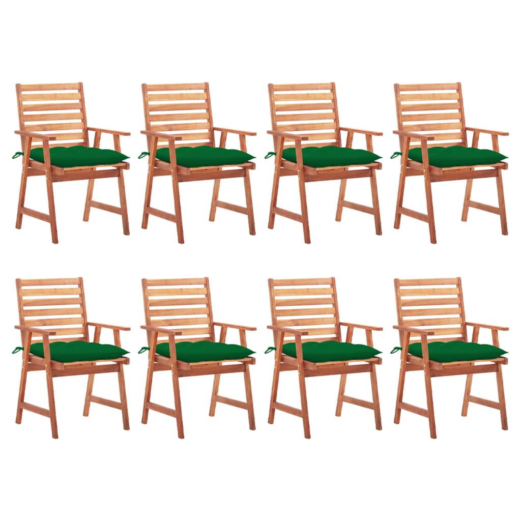 Cadeiras de jantar p/ jardim 8 pcs c/ almofadões acácia maciça