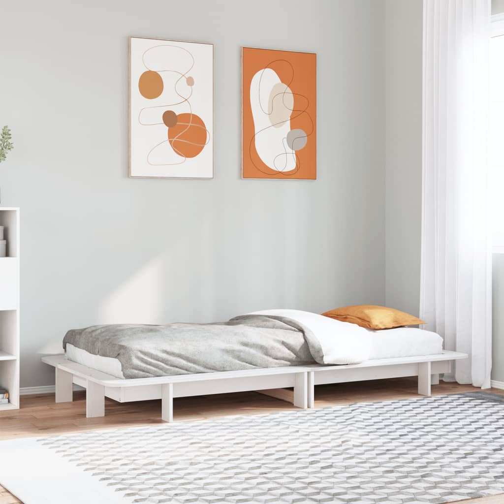Cama sem colchão 90x200 cm madeira de pinho maciça branco