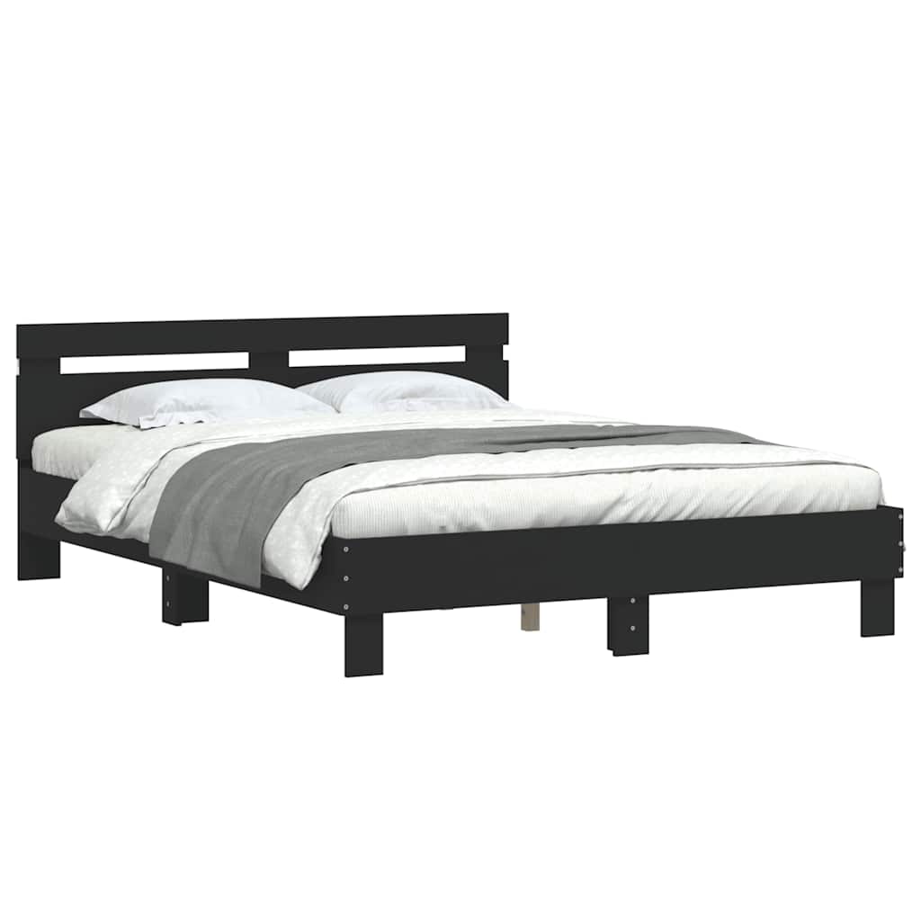 Estrutura de cama com cabeceira e luzes LED 140x200 cm preto