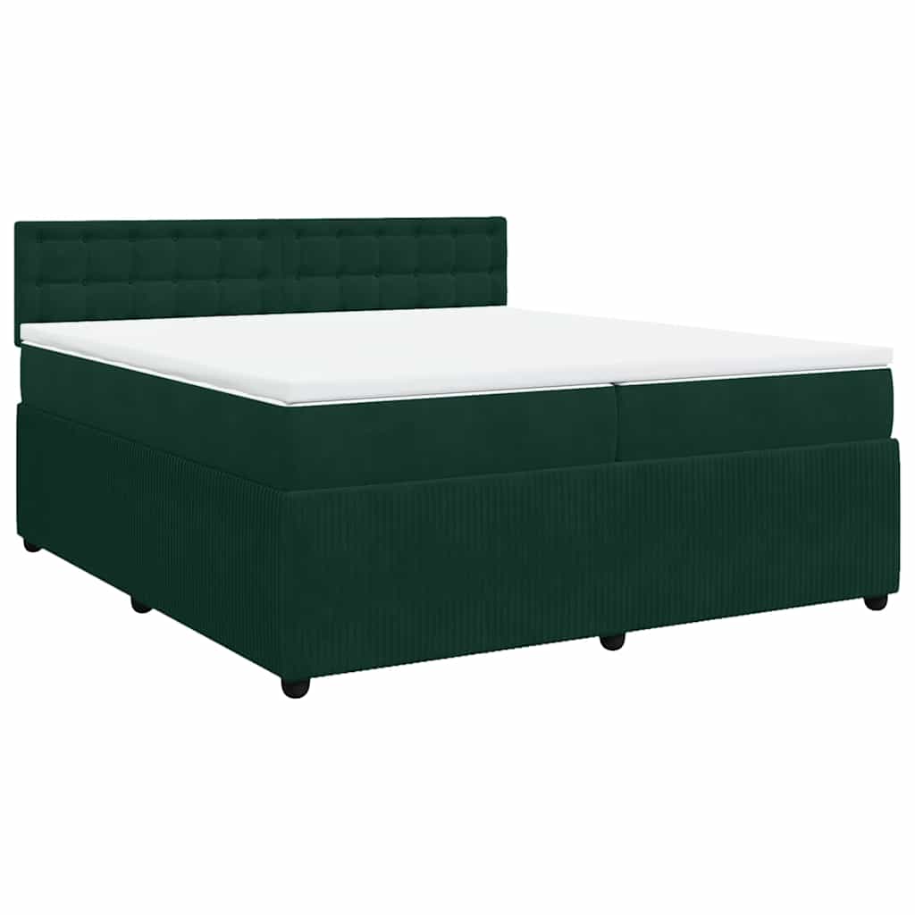 Cama com molas/colchão 200x200 cm veludo verde-escuro