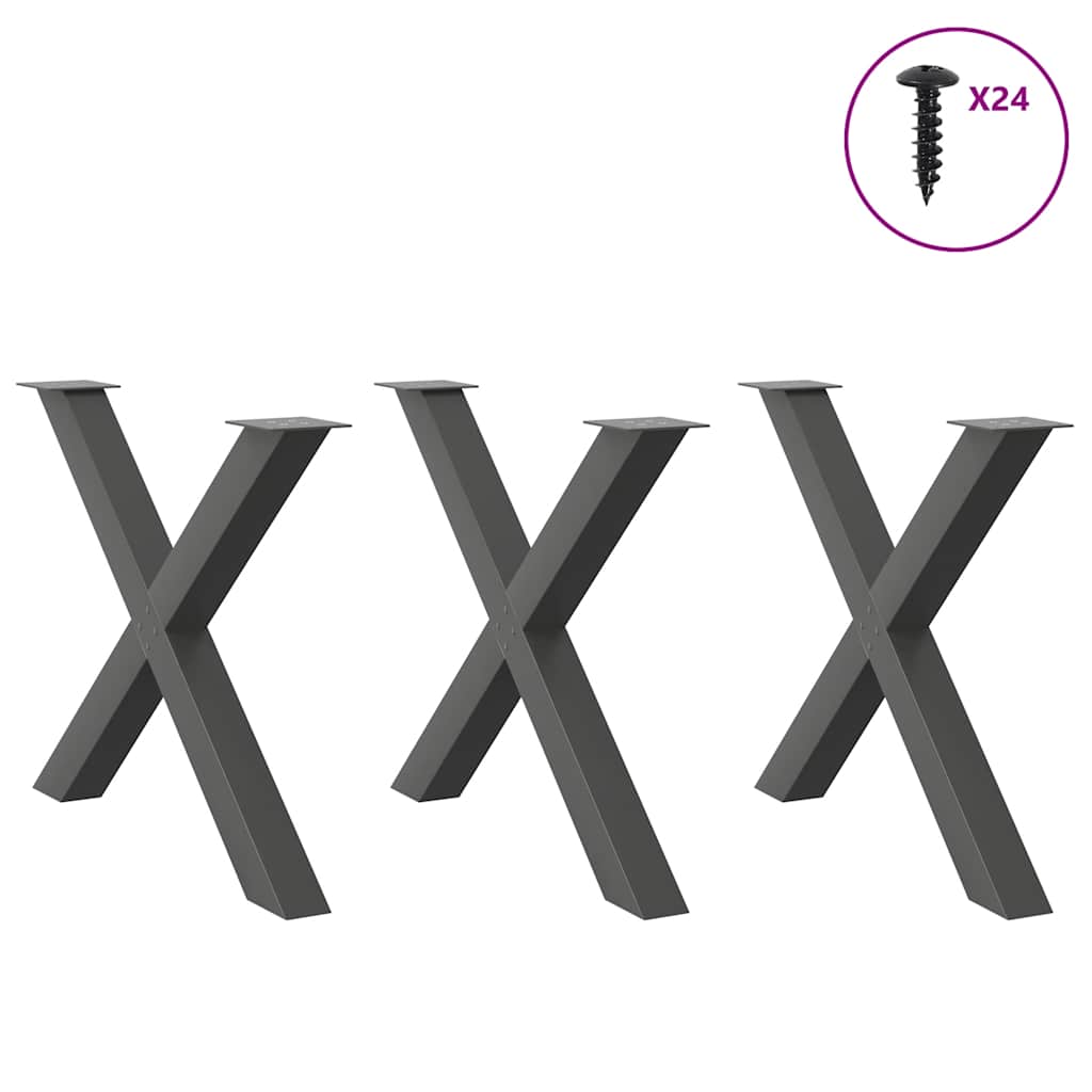 Pés para mesa de jantar em formato de x, 3 peças, antracite, 90x (72-73) cm, aço