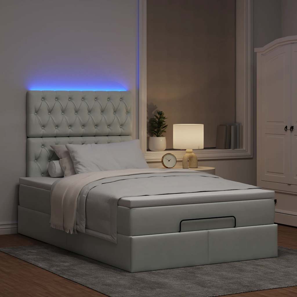Estrutura de cama otomana com colchões cinza claro veludo