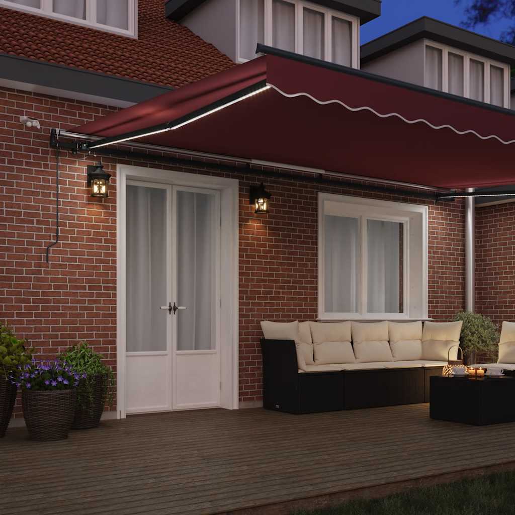 Toldo retrátil automático com luzes LED 500x300 cm bordô