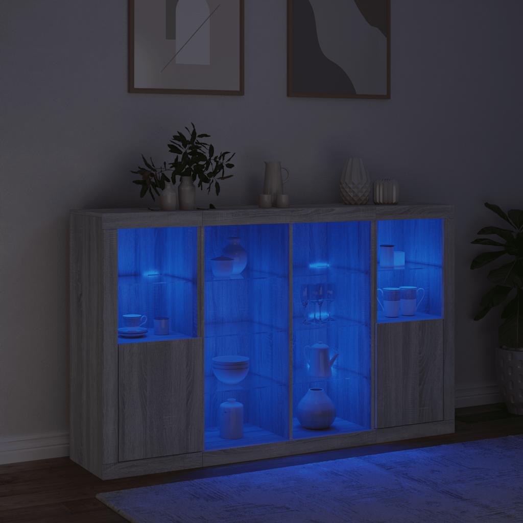 Aparadores c/ leds 3 pcs derivados de madeira cinzento sonoma