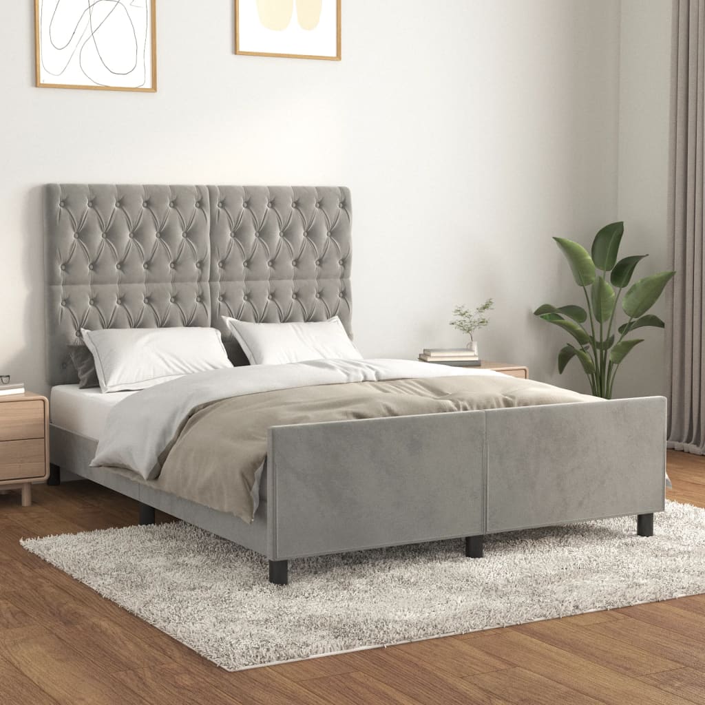 Estrutura de cama sem colchão 140x200 cm veludo cinzento-claro