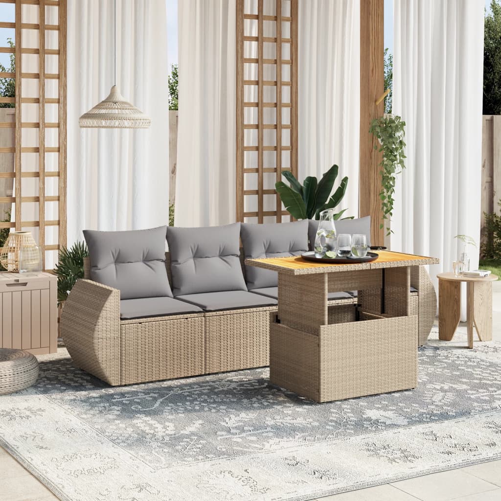 5 Pcs conjunto de sofás p/ jardim com almofadões vime PE bege