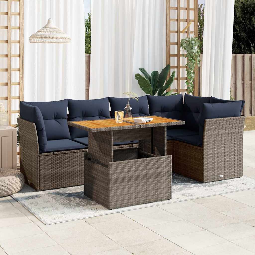 6 Pcs conjunto sofás de jardim com almofadões vime cinzento