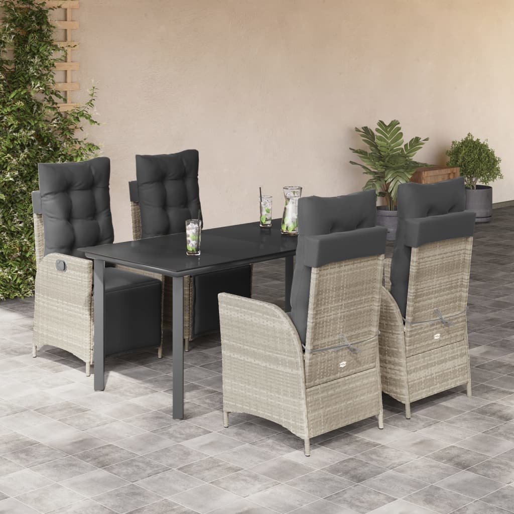 5 Pcs conjunto de jantar p/ jardim c/ almofadões cinzento claro