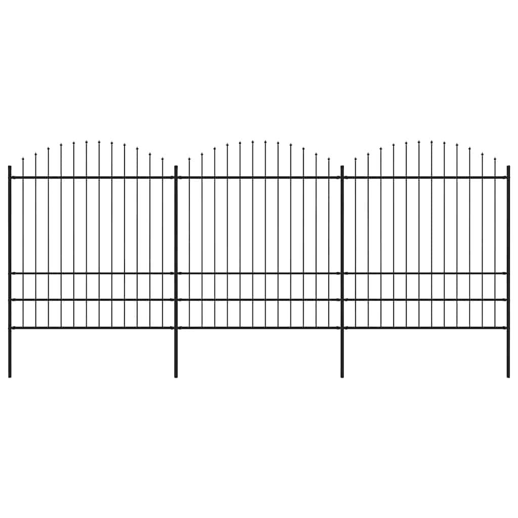 Cerca de jardim com topo em forma de lança em aço 504x200 cm, preta