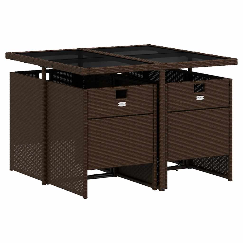 5 Pcs conjunto jantar p/ jardim c/ almofadões vime PE castanho