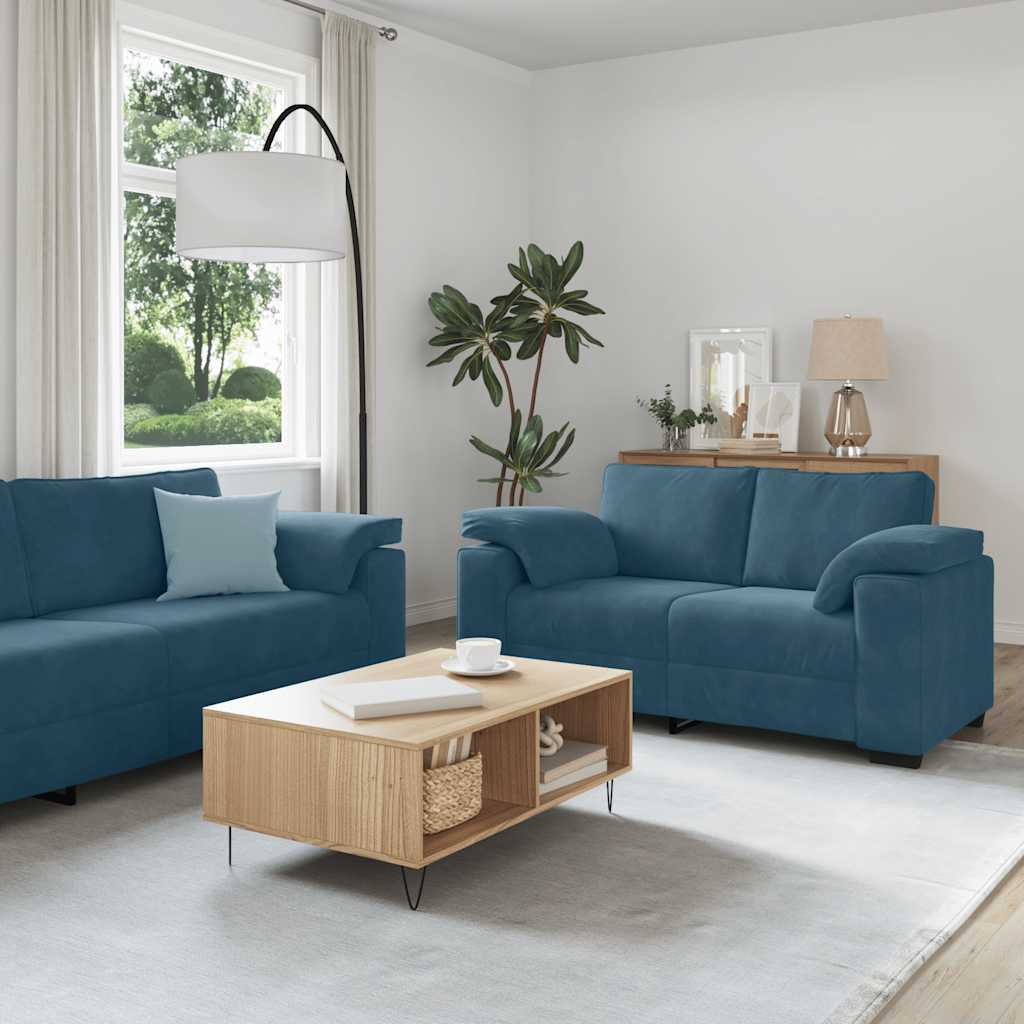 Conjunto de sofá de 2 peças com almofadas em veludo azul