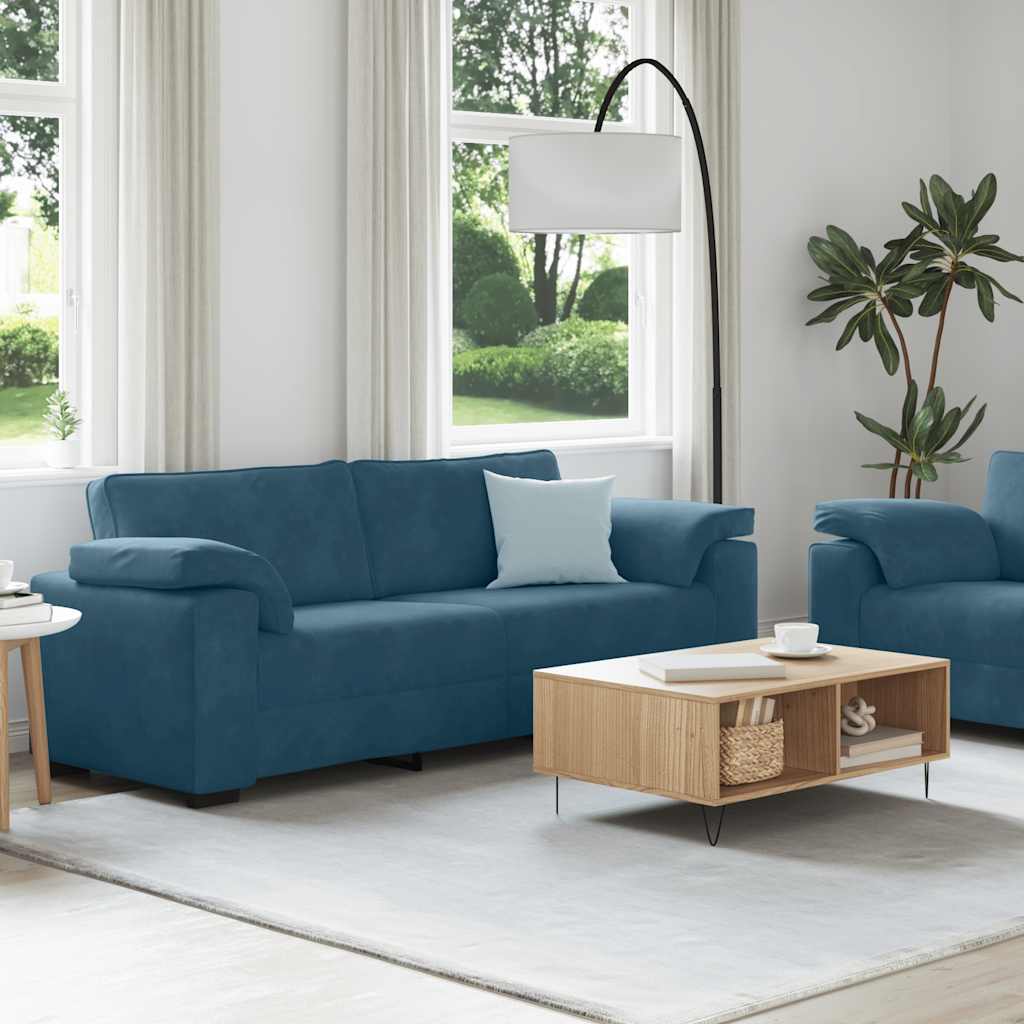 Conjunto de sofá de 2 peças com almofadas em veludo azul