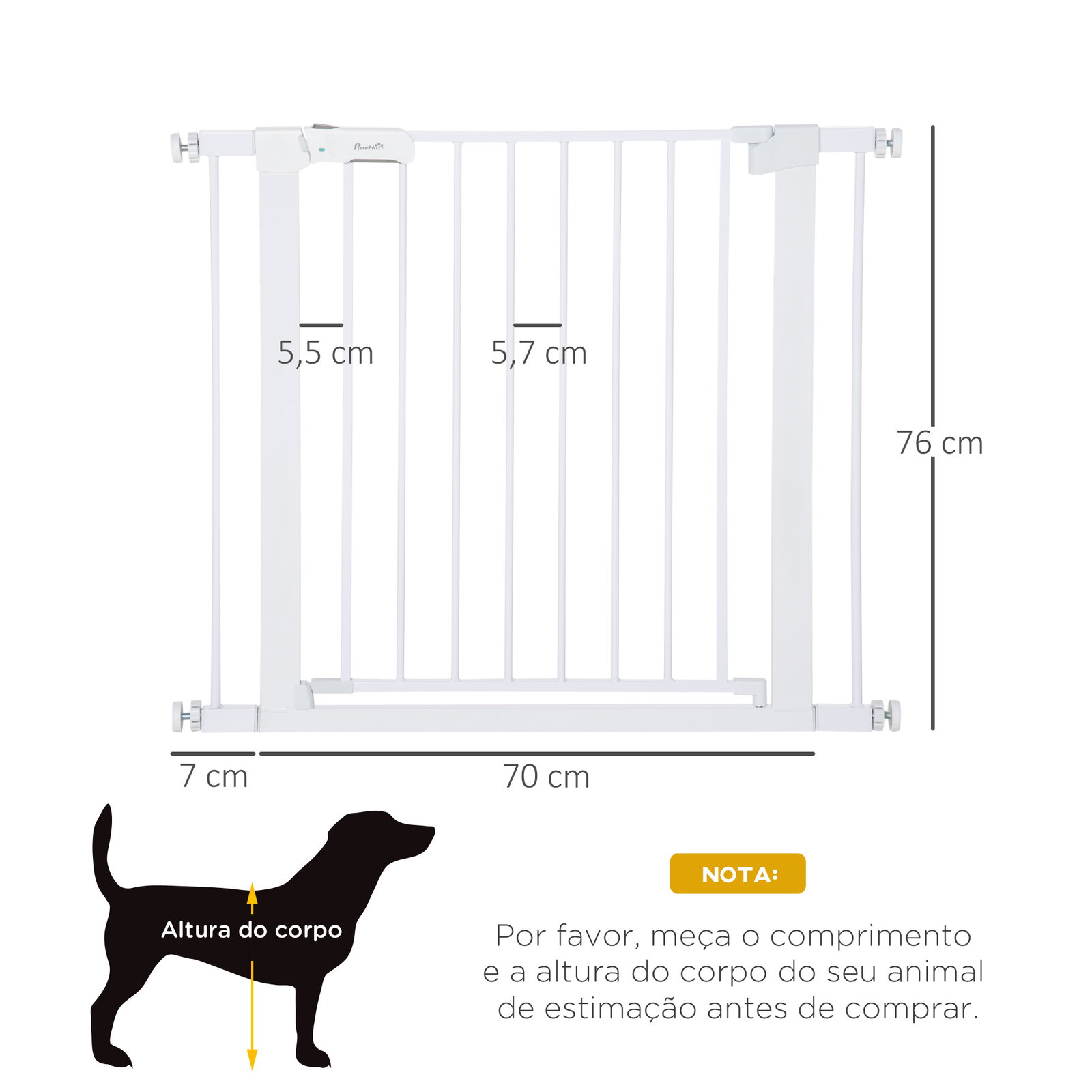 Barreira de Segurança para Cães Animais de Estimação 75-96cm para Escadas Portas e Corredores com Fechamento Automático Altura 7