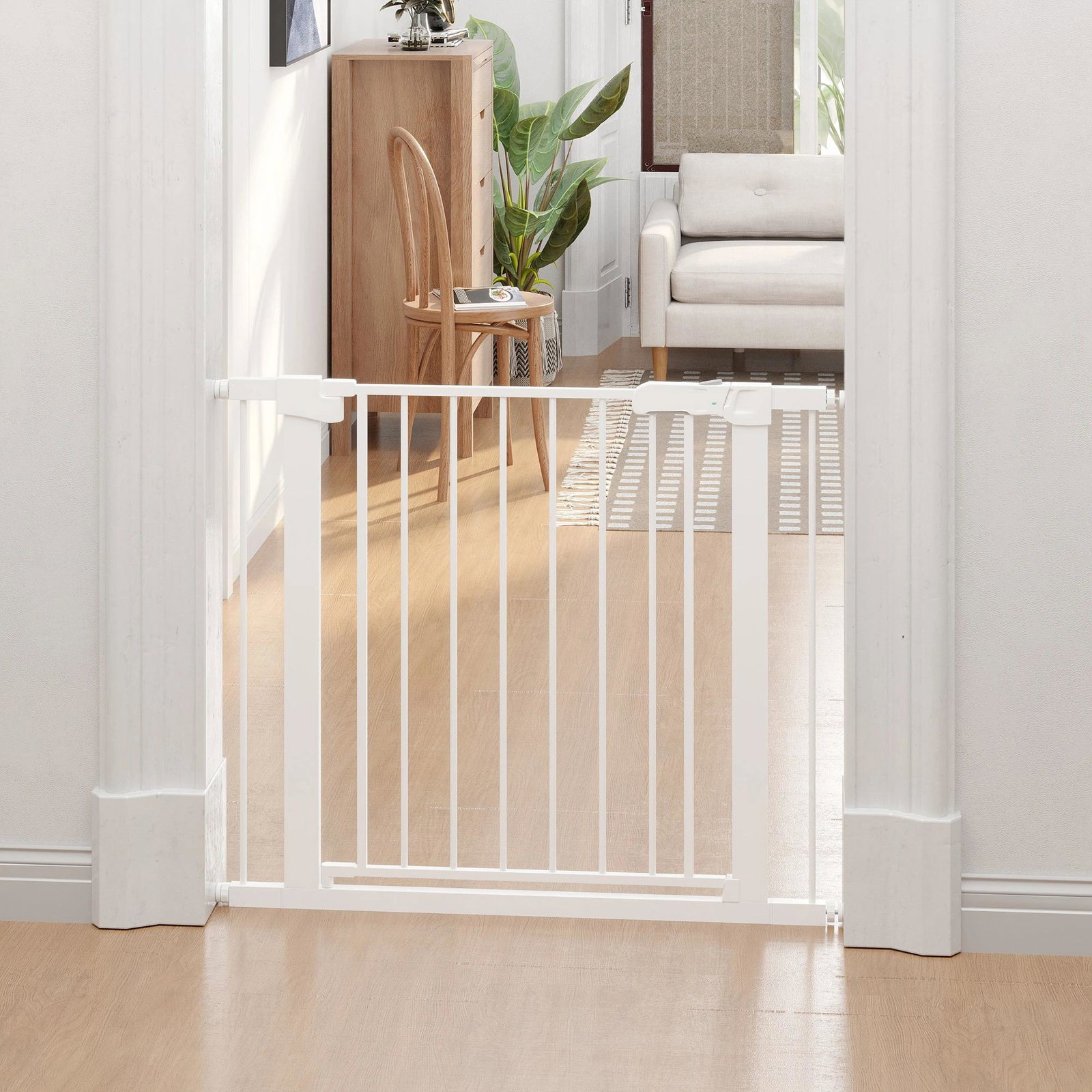Barreira de Segurança para Cães Animais de Estimação 75-96cm para Escadas Portas e Corredores com Fechamento Automático Altura 7