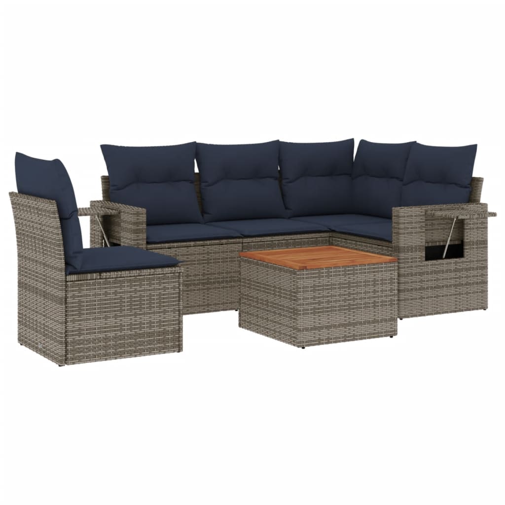 Conjunto de sofá de jardim com 6 peças e almofadas em rattan sintético cinza
