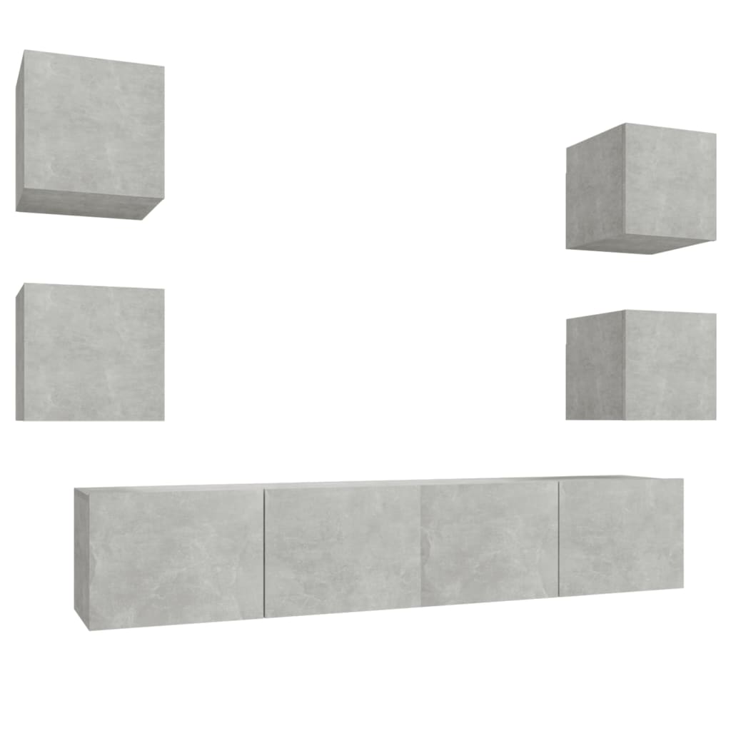 Conjunto móveis de TV 6 pcs madeira processada cinzento cimento