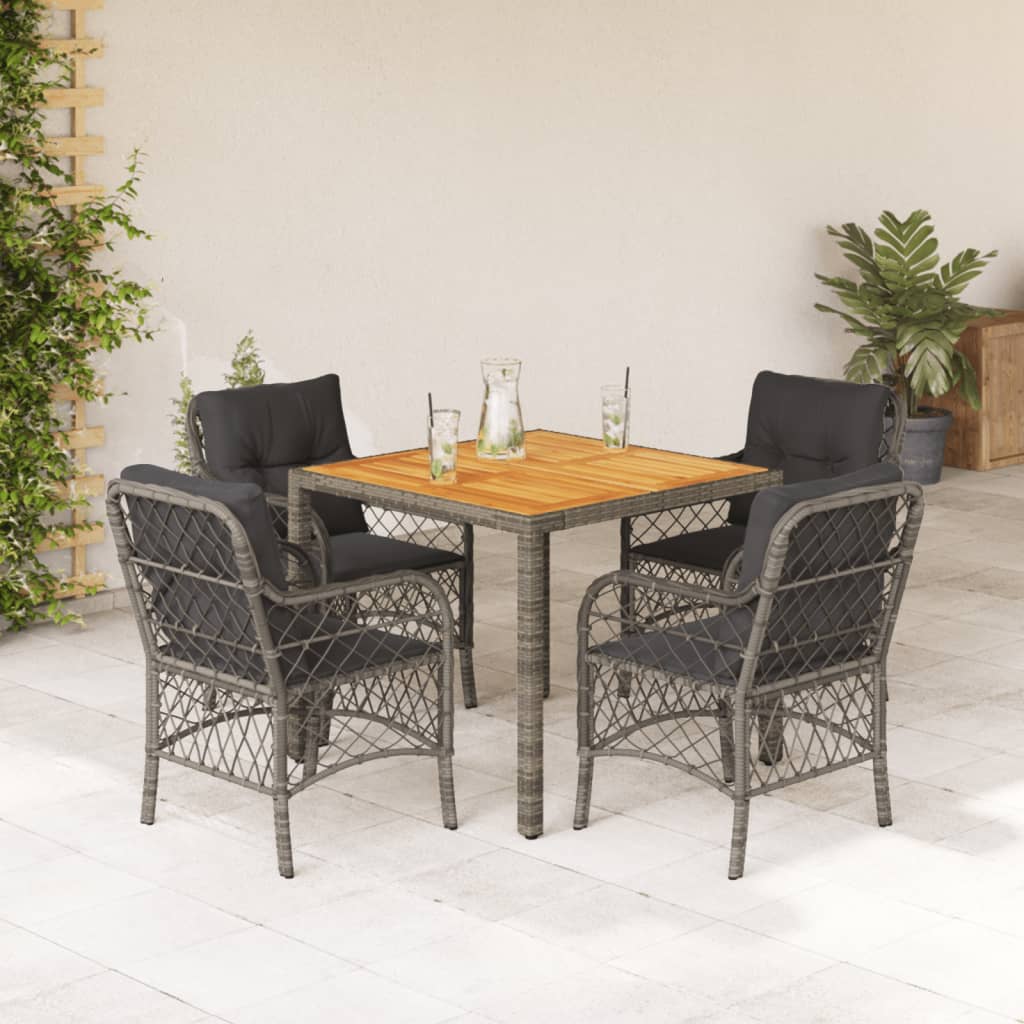 5 Pcs conjunto de jantar p/ jardim c/ almofadões vime PE cinza