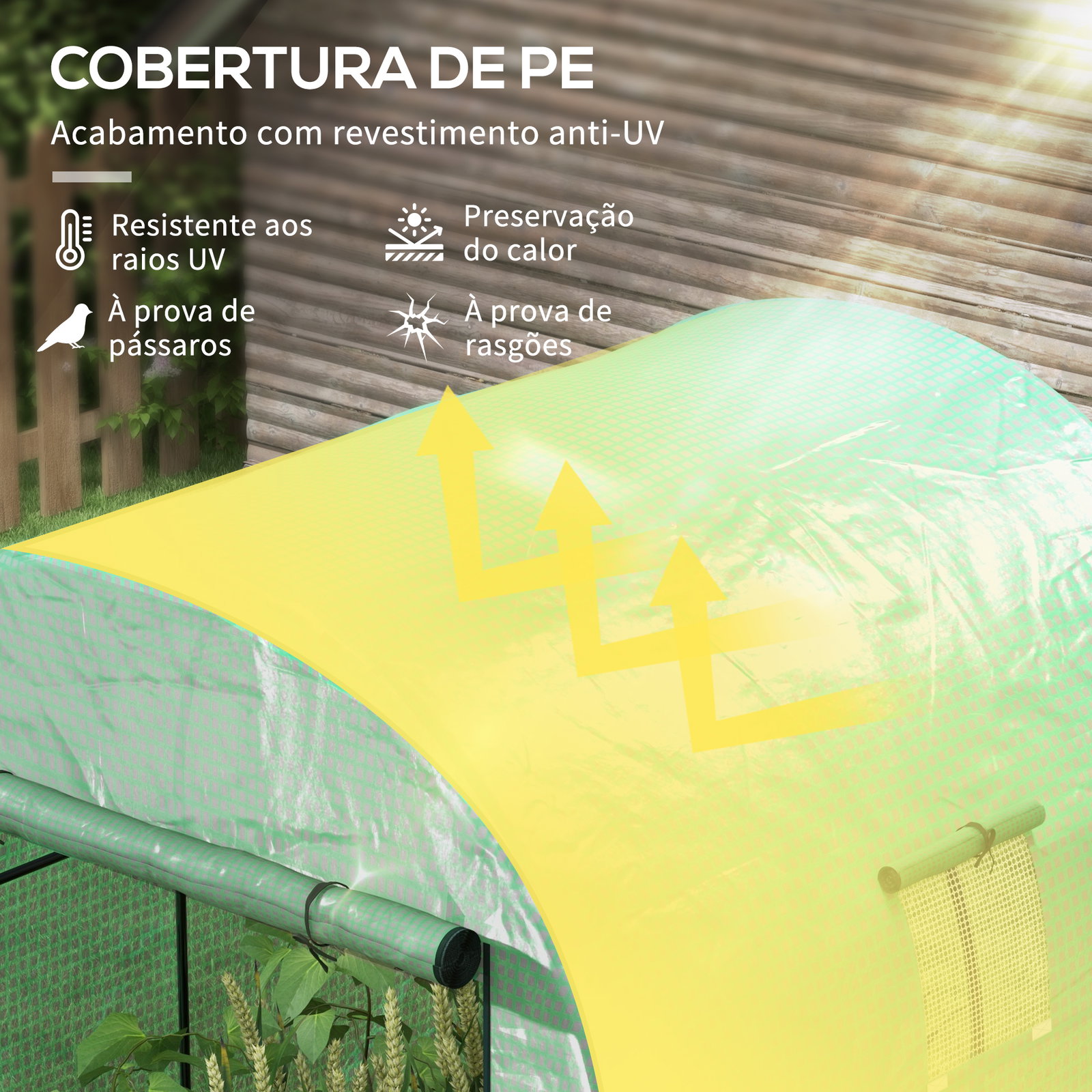 Estufa de exterior com 2 portas enroláveis 2 janelas em rede cobertura PE 135g/m² anti-UV cultivo e plantas 180x180x200 cm verde