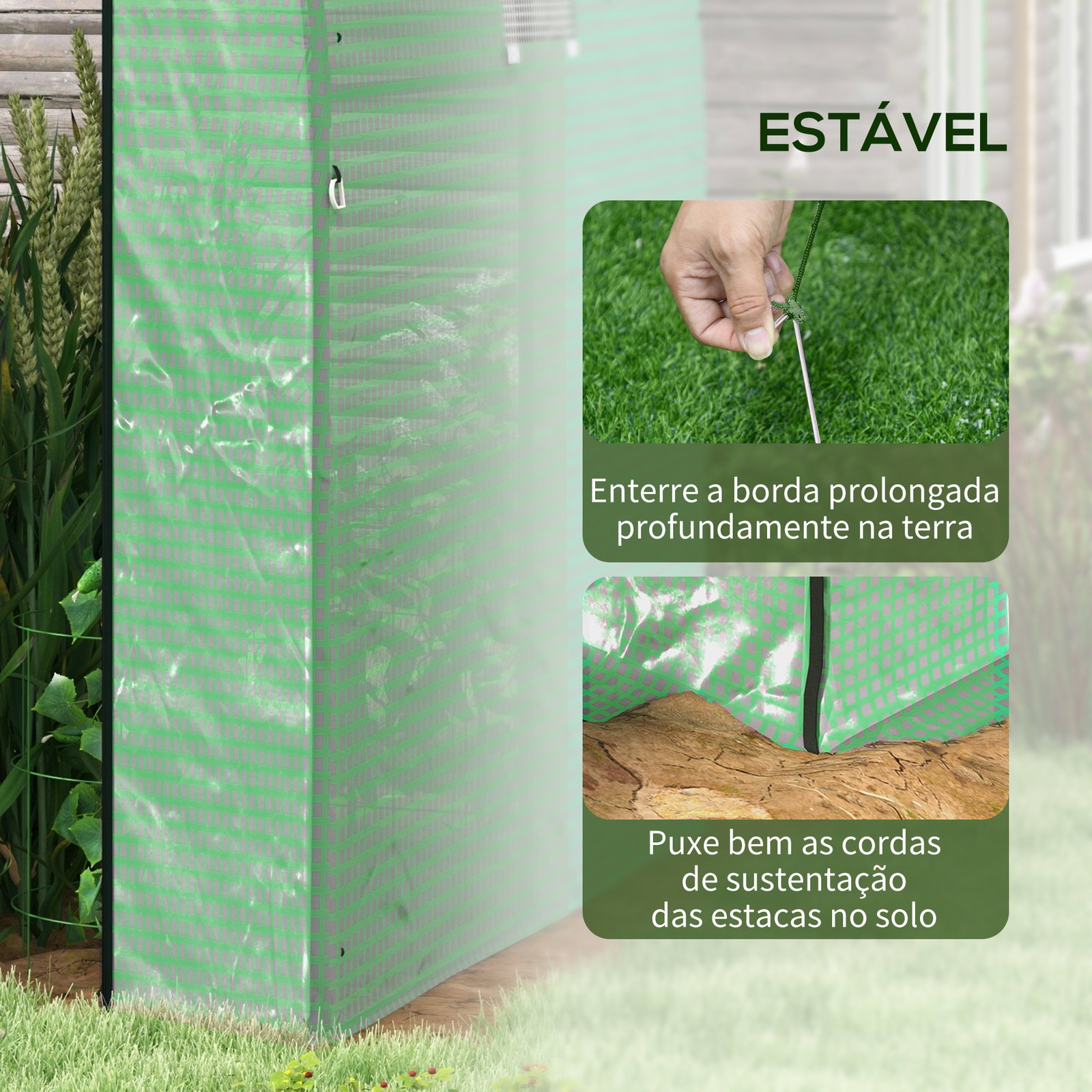 Estufa de exterior com 2 portas enroláveis 2 janelas em rede cobertura PE 135g/m² anti-UV cultivo e plantas 180x180x200 cm verde