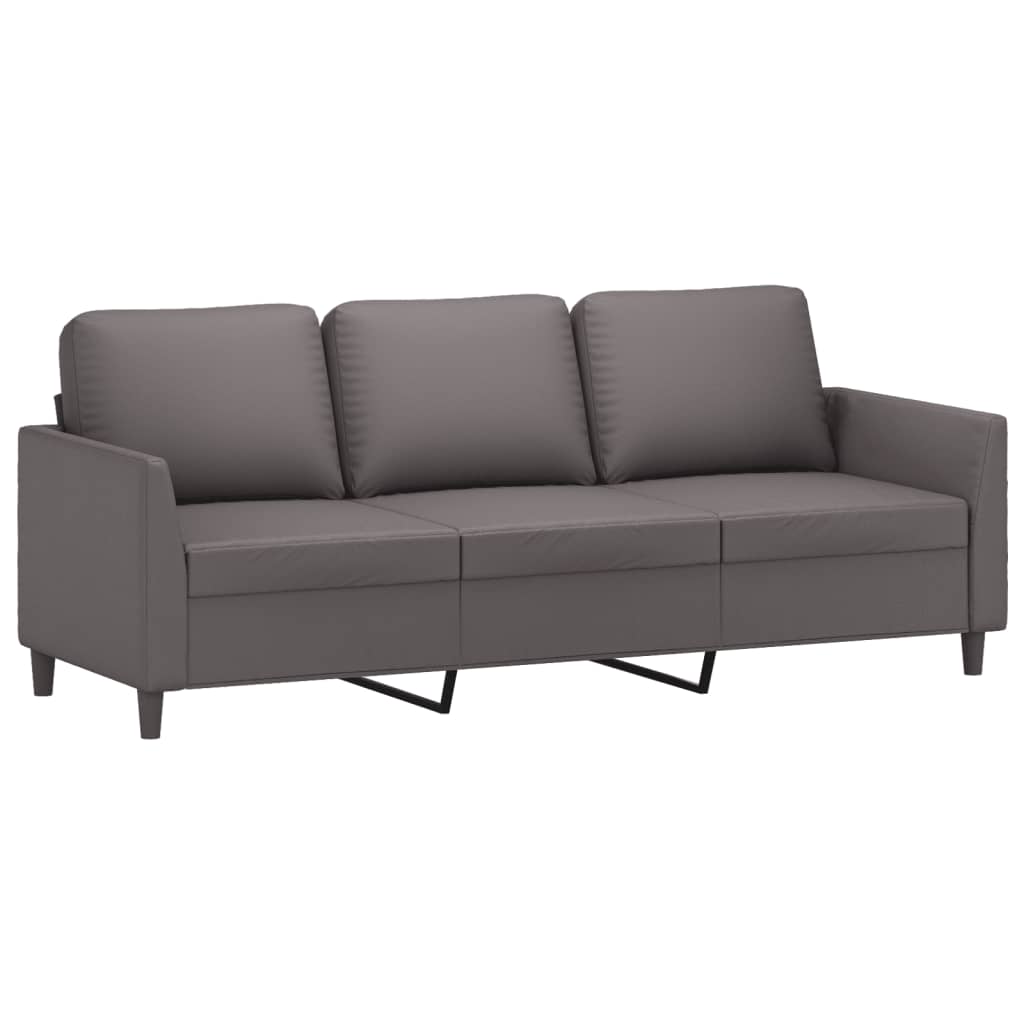 3 Pcs conjunto de sofás c/ almofadões couro artificial cinzento