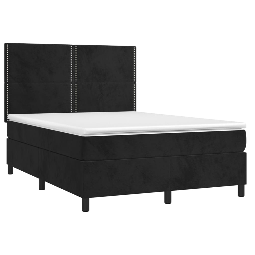 Cama box spring c/ colchão/LED 140x200 cm veludo preto