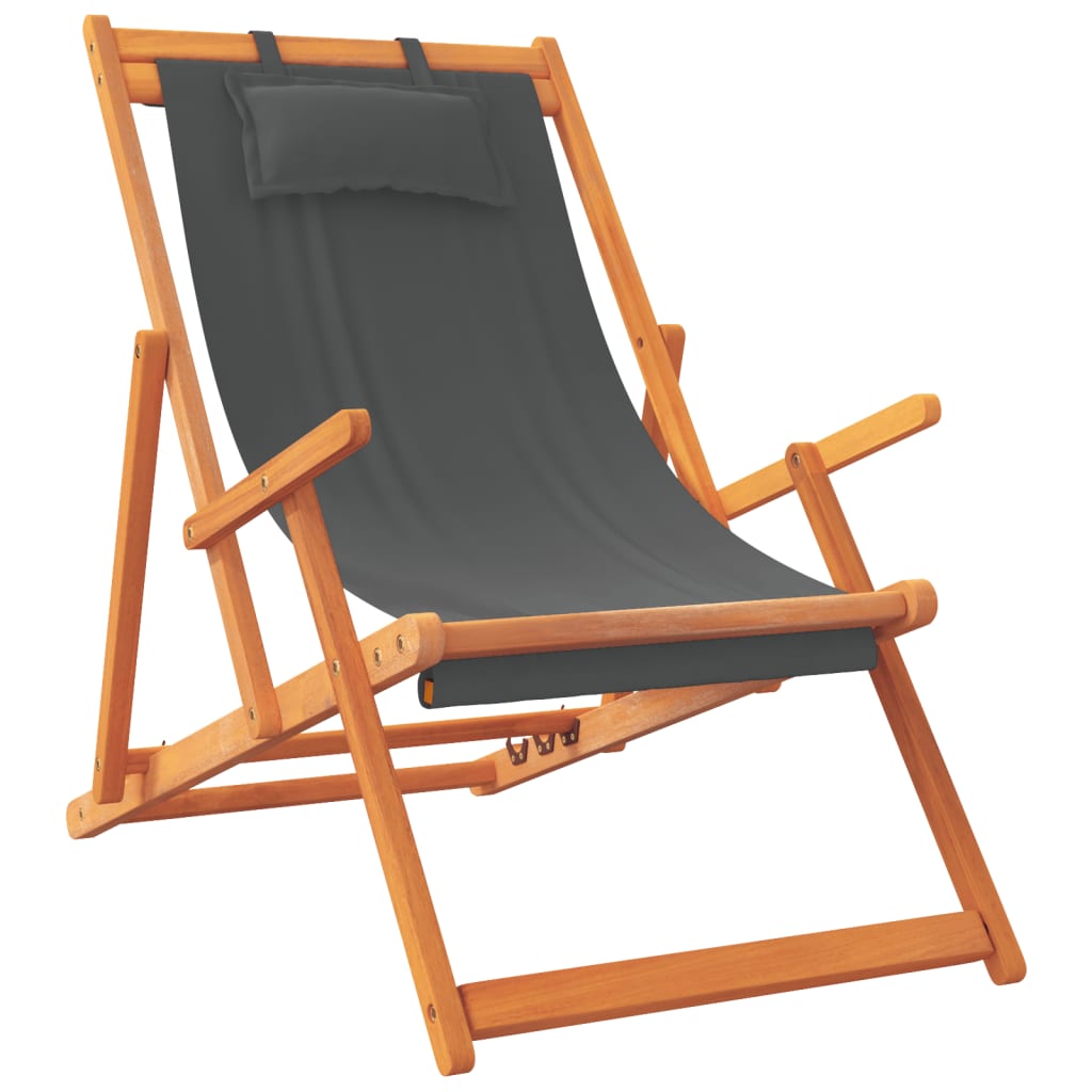Cadeiras de praia dobráveis 2 pcs tecido cinzento
